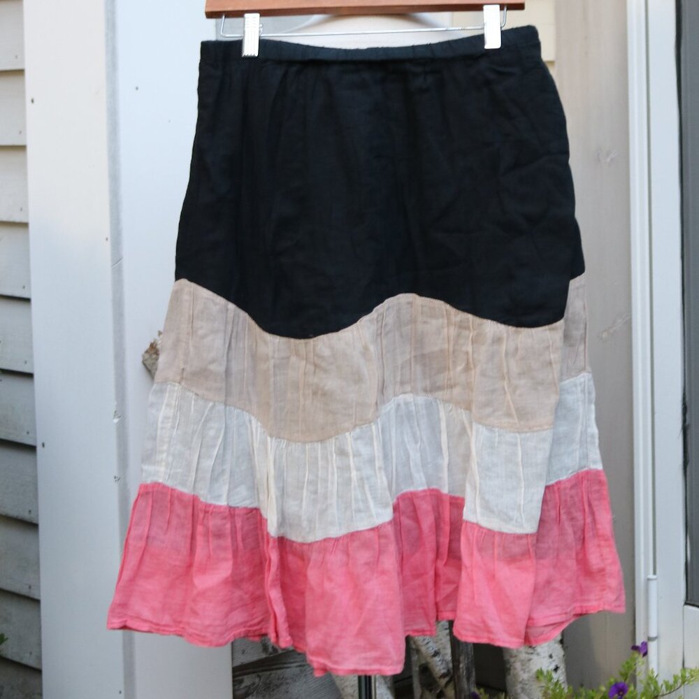 Bay Studio Petite Black Beige Ivory Pink Wavy Stripe Cotton Gauze Pull On Skirt